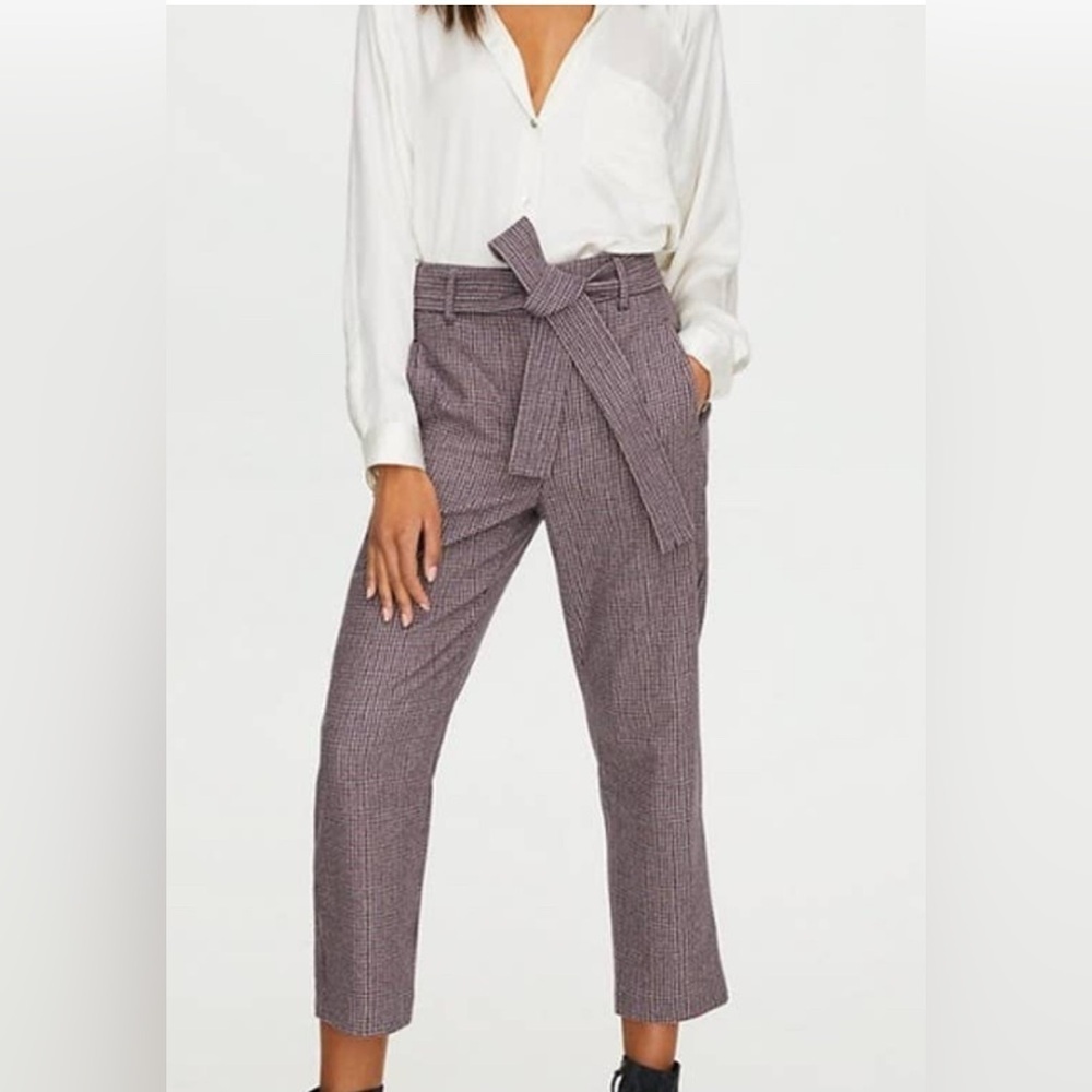 Wilfred Wool Blend Plaid Pants with Tie-Waist. Size 6